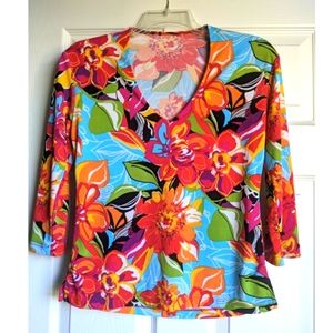 Floral print blouse V neck 3/4 sleeves
